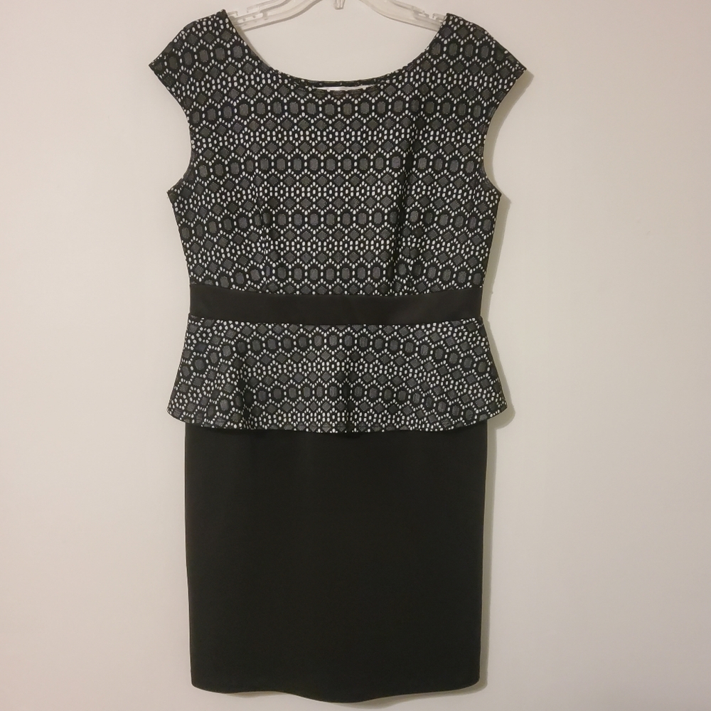 AA Studio AA Size 12 Black Lace Embroidered Eyelet Peplum Sheath Dress Size 12